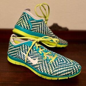 Women's NIKE FREE 5.0 TR Fit 4 PRT Yellow Green White 629832-302 Sz 9 NWOB
